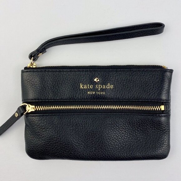 Kate Spade NY black pebbled leather wristlet, zippered small pouch, 6" x 4" - Picture 1 of 7